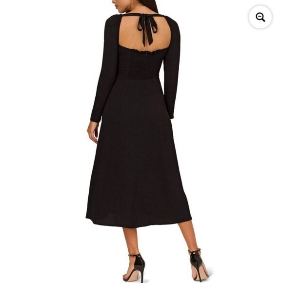 New ADRIANNA PAPELL Womens Size 8 Black Midi Dress Square-neck Light Crepe NWT - Picture 2 of 11